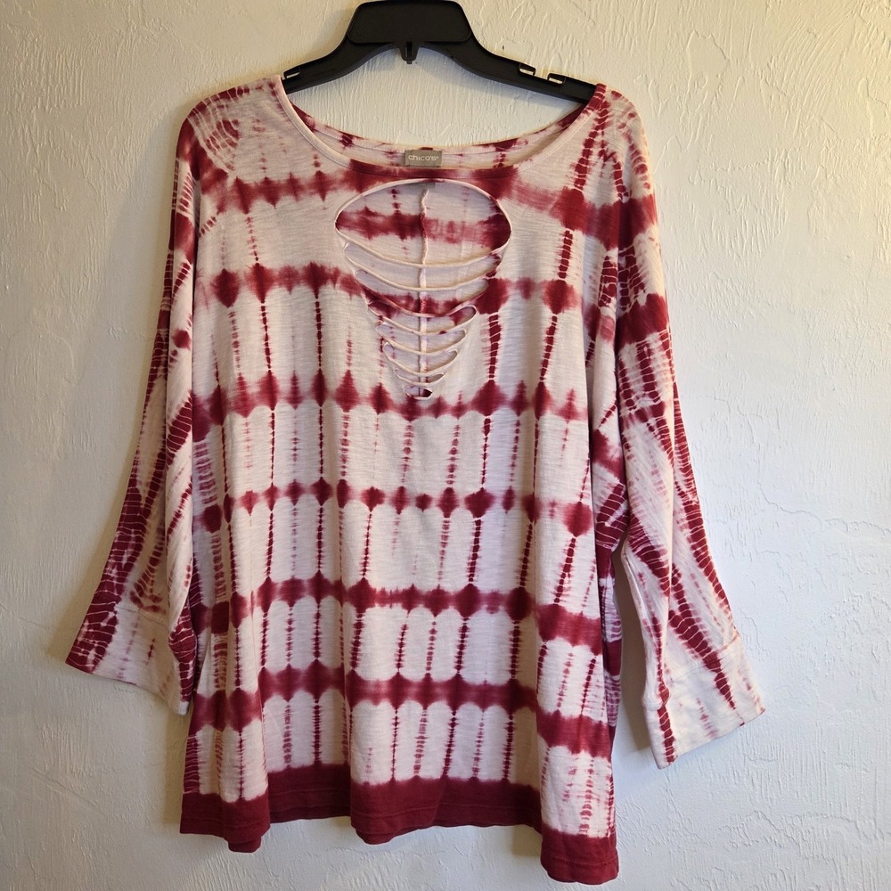 Chico's Women's 3 (XL)‎ Tie-dye Festival Cut Top Hippie Boho Casual Edgy Party